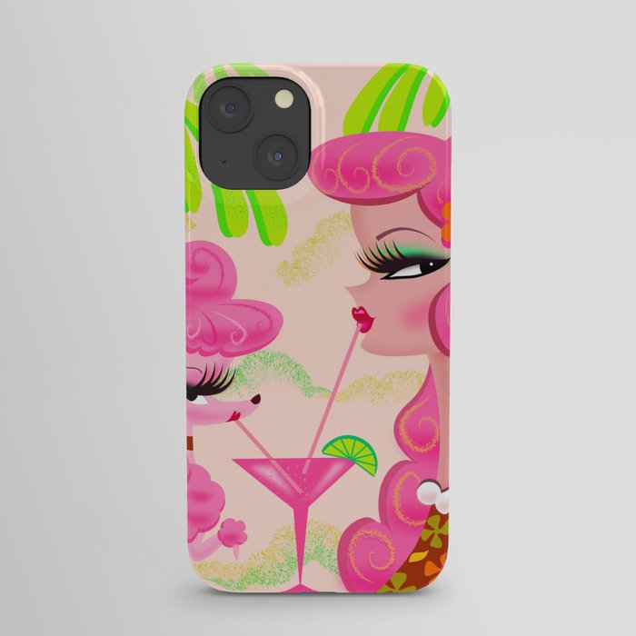 Palm Springs Pink Poodle Martini Girl iPhone Case