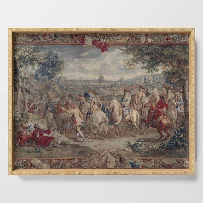 Antique 18th Century 'The March' Flemish Landscape Tapestry Serving Tray