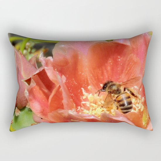 Prickly Pear Cactus Blossom with Visitor Rectangular Pillow