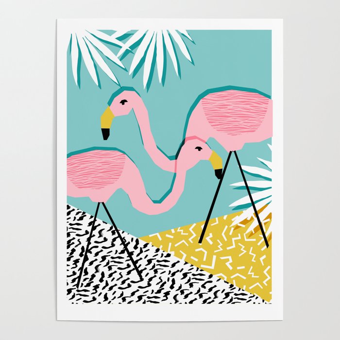 Bro - wacka design memphis throwback minimal retro hipster 1980s 80s neon pop art flamingo lawn Poster