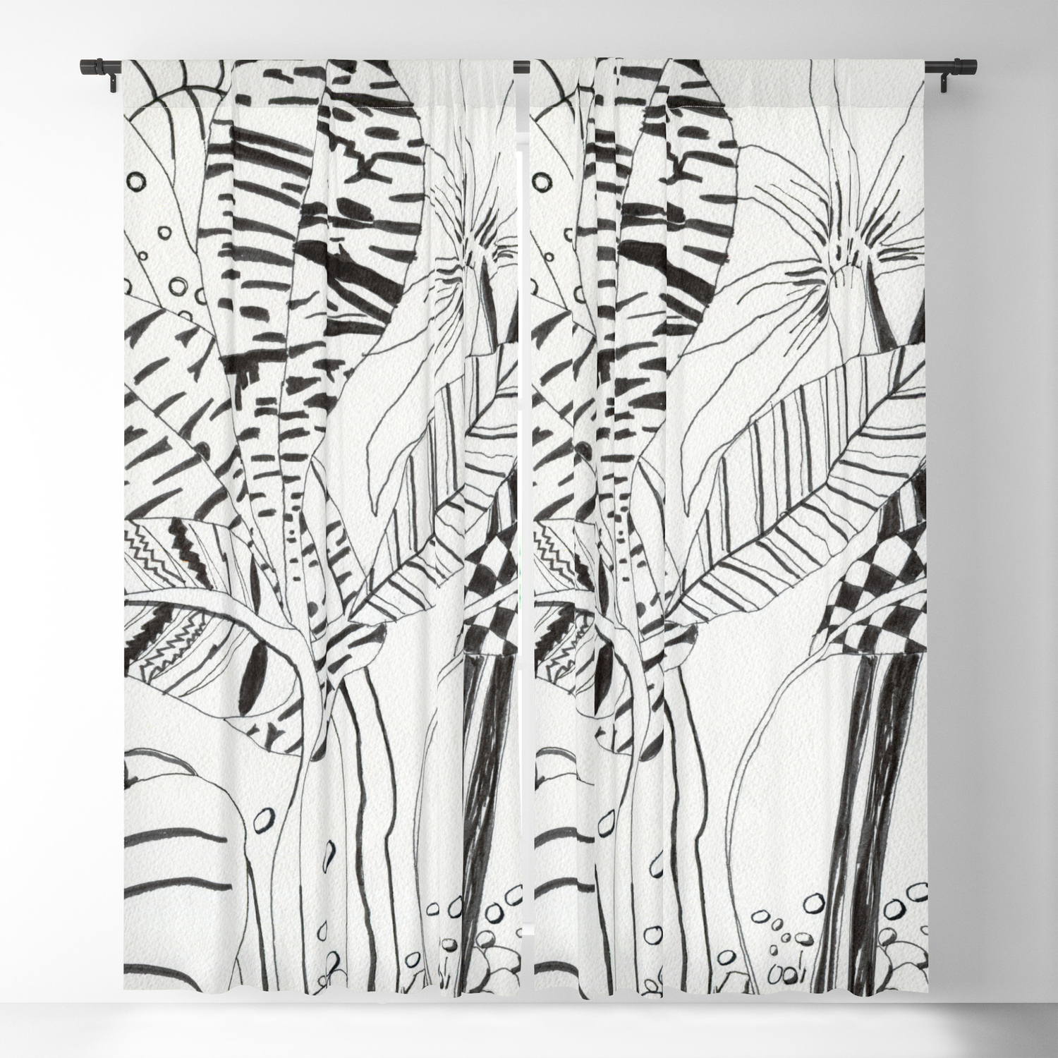 Patterned Leaves Revisited Line Drawing Plants Blackout Curtain By Elenablanco Society6,Sea Creatures Drawings Easy