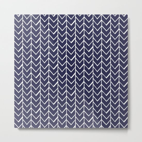 Herringbone Blue And White Metal Print