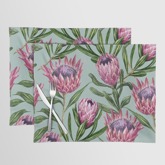 Teal Protea Floral Placemat