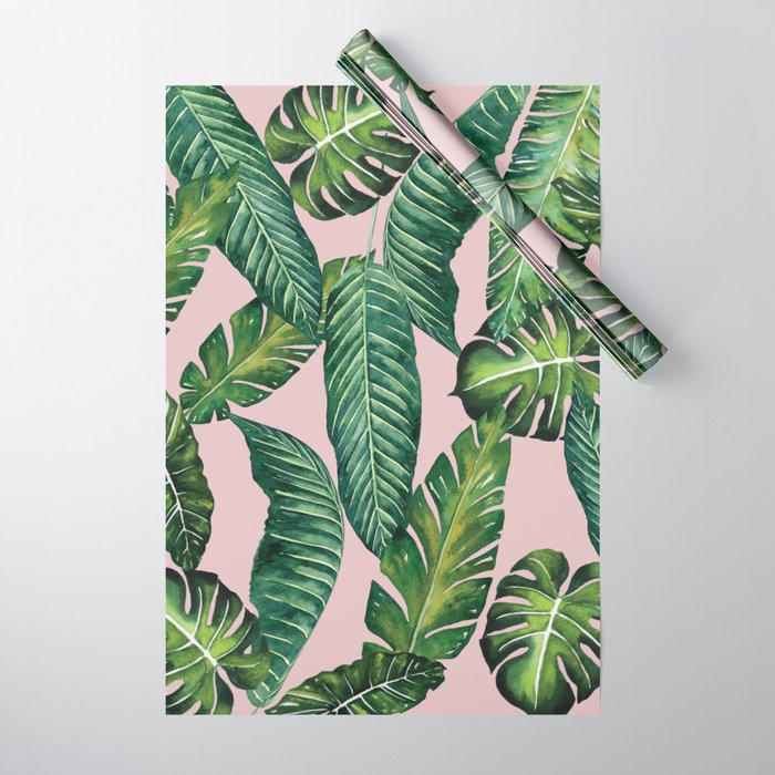 Jungle Leaves, Banana, Monstera II Pink #society6 Wrapping Paper