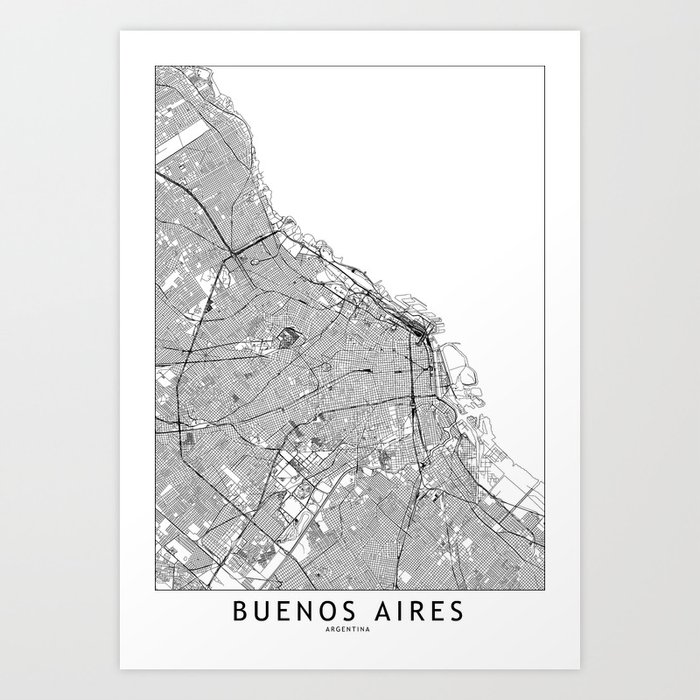Buenos Aires White Map Art Print