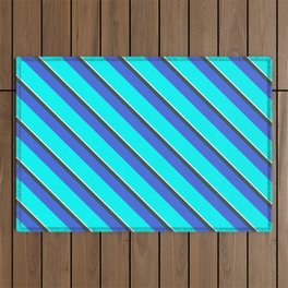 [ Thumbnail: Mint Cream, Dark Slate Gray, Royal Blue, and Aqua Colored Lines Pattern Outdoor Rug ]