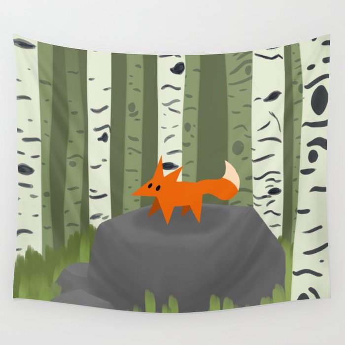 Fox Among Birches Wall Tapestry
