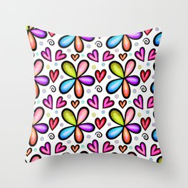 Hearts and Flowers Seamless Patterns Throw Pillow