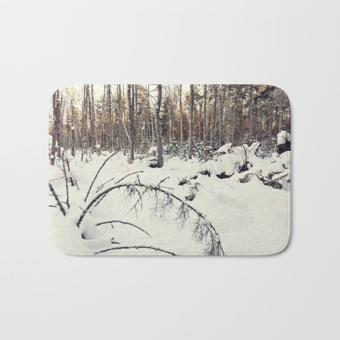 snow in the woods Bath Mat