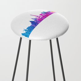 Paris Skyline Watercolor Blue Orange Pink Purple Green Cityscape Paris France Europe City Skyline Counter Stool