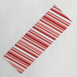 [ Thumbnail: Light Coral, Red & Mint Cream Colored Stripes Pattern Yoga Mat ]