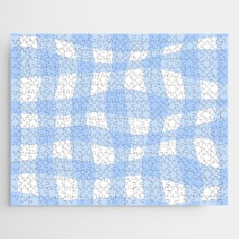 Warped Checkered Gingham Pattern (sky blue/white) Jigsaw Puzzle