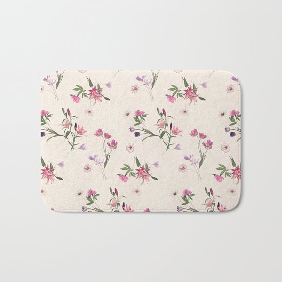 Scattered Floral on Cream Bath Mat