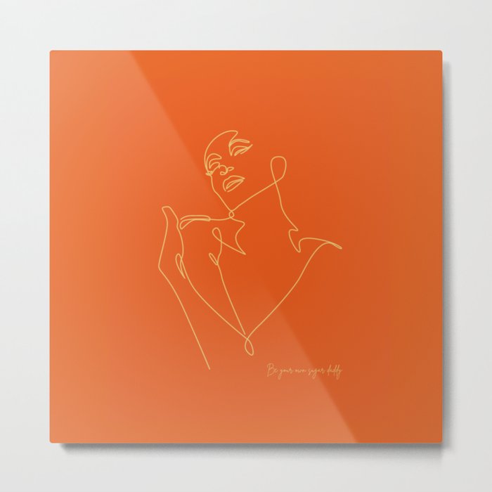 Abstract portrait line drawing of a woman's sweetness - orange tiger Metal Print