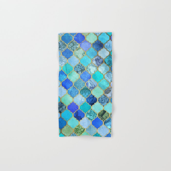 Cobalt Blue, Aqua & Gold Decorative Moroccan Tile Pattern Hand & Bath Towel