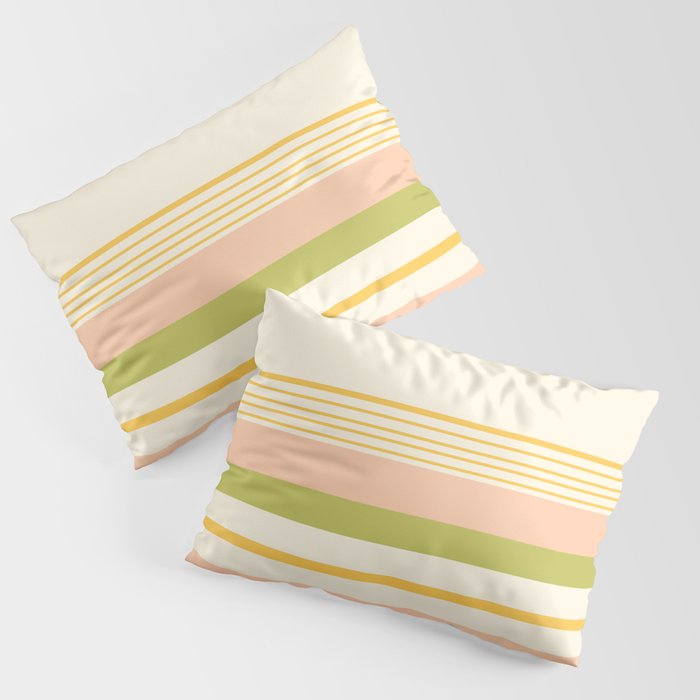 Half Stripes Minimalist Pattern in Retro Blush Pink, Light Avocado Green, and Marigold on Cream Pillow Sham