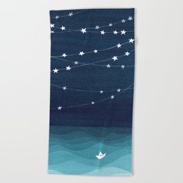 Garlands of stars, watercolor teal ocean Beach Towel