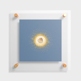 Watercolor Seashell Gold Circle Pendant on Slate Blue Floating Acrylic Print