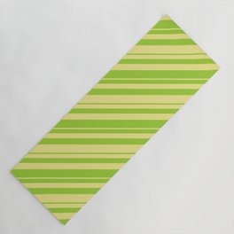 [ Thumbnail: Green and Tan Colored Lined/Striped Pattern Yoga Mat ]
