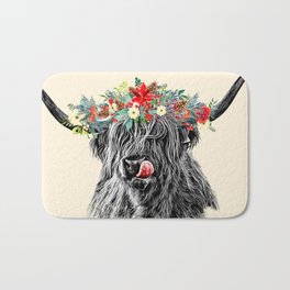 Baby Highland Cow with Flowers Crown Bath Mat | Funny, Floral, Landscapes, Cute, Britain, Scottishhighlands, Scotland, Altai, Highlandcow, Outerhebrides 