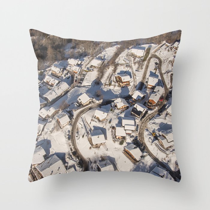 mountain village from the sky Throw Pillow