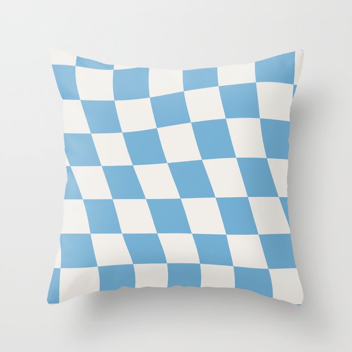 Warped Check Pattern Blue Throw Pillow