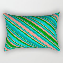 [ Thumbnail: Salmon, Green, Dark Turquoise, and Dark Cyan Colored Lines Pattern Rectangular Pillow ]
