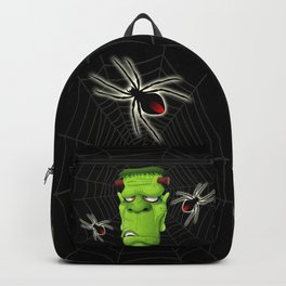 Frankenstein Ugly Portrait and Spiders Backpack | Spiders, Spooky, Nightmare, Graphicdesign, Creepymonster, Greenmonster, Scary, Cartooncharacter, Undead, Halloweennightmare 