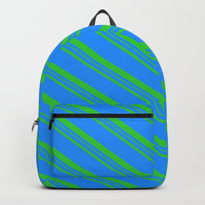 Blue & Lime Green Colored Pattern of Stripes Backpack