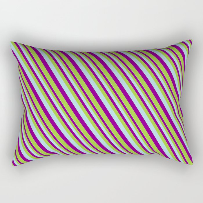 Light Blue, Purple & Green Colored Pattern of Stripes Rectangular Pillow