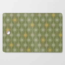 Midcentury Modern Atomic Starburst Pattern in Retro Vintage Olive Green and Celadon Cutting Board