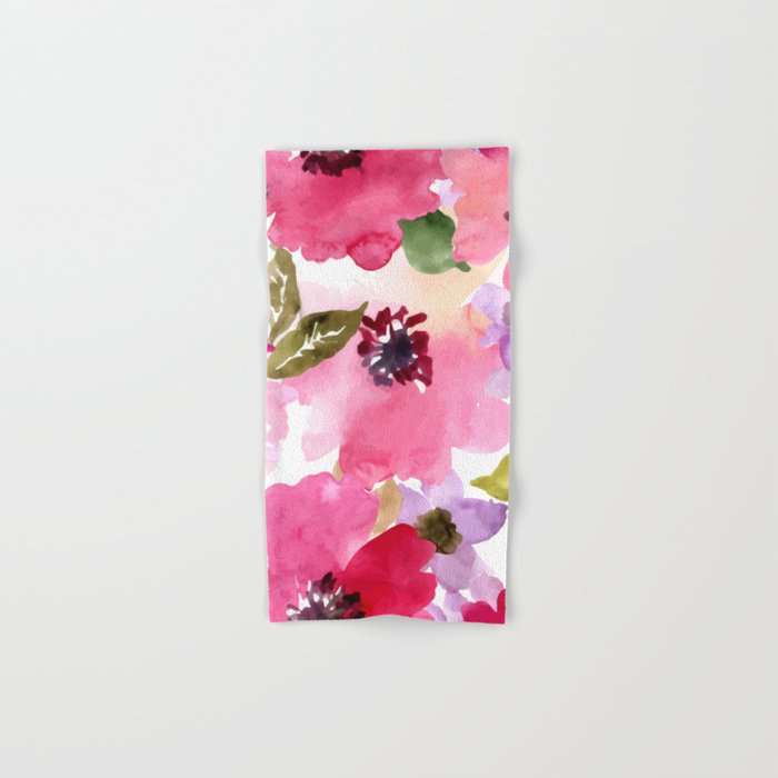 Watercolor Flowers Pink Fuchsia Hand & Bath Towel