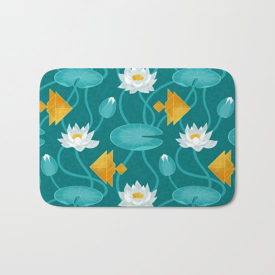 Tangram goldfish and water lillies Bath Mat