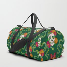 Floral Skull Snake - Deep Emerald Duffle Bag