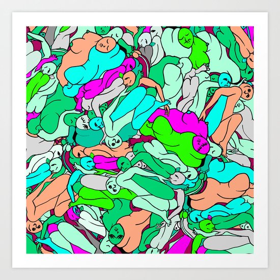 Sleepy Heads - Emerald Green Art Print