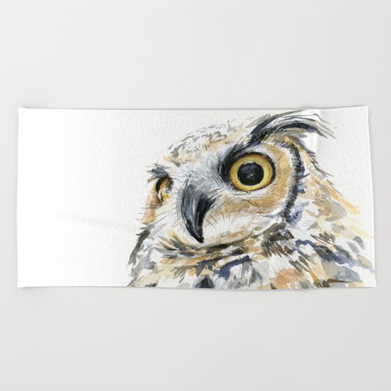 Owl Great Horned Bird of Prey Owls Animals Bird Wildlife Beach Towel