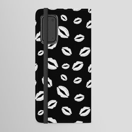 Lipstick kisses on black background. Digital Illustration background Android Wallet Case