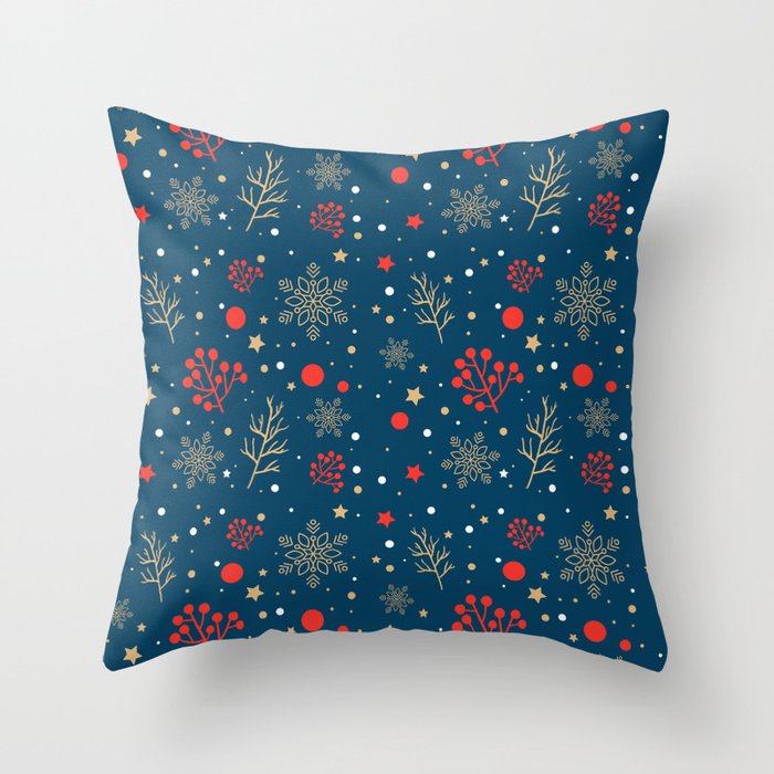 Gold And Blue Christmas Snowflakes Collection Throw Pillow