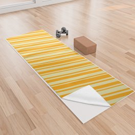 [ Thumbnail: Pale Goldenrod and Orange Colored Lined/Striped Pattern Yoga Towel ]