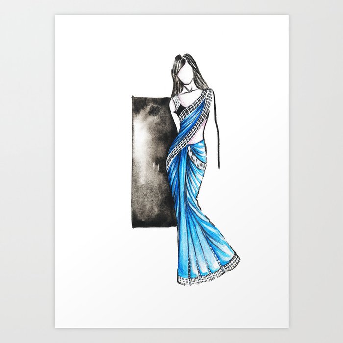 Saree Indian Wear Fashion Illustration Art Print Saree Sketches
