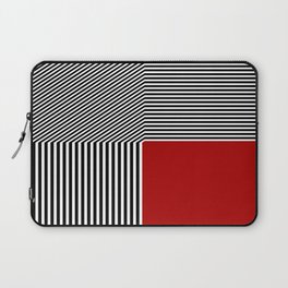 Geometric abstraction, black and white stripes, red square Laptop Sleeve