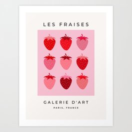 Les Fraises | 01 - Fruit Print Pink And Red Strawberry Preppy Modern Decor Abstract Strawberries Art Print