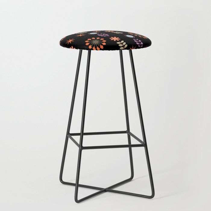 Retro Black Floral Abstract Pattern Bar Stool