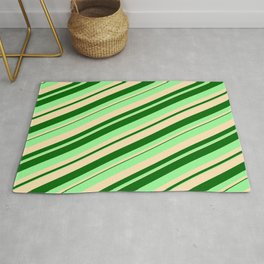 [ Thumbnail: Dark Green, Green, and Beige Colored Stripes Pattern Rug ]