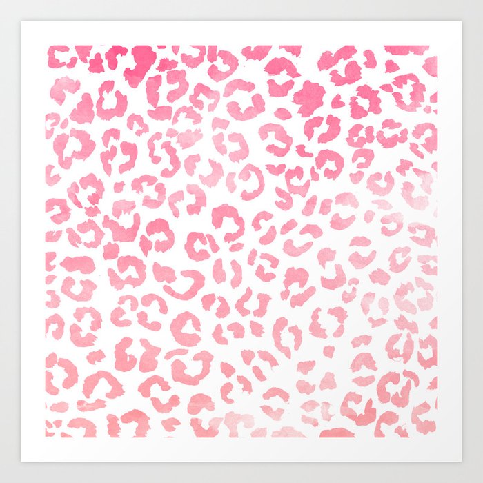 Modern girly pink ombre watercolor leopard pattern Art Print
