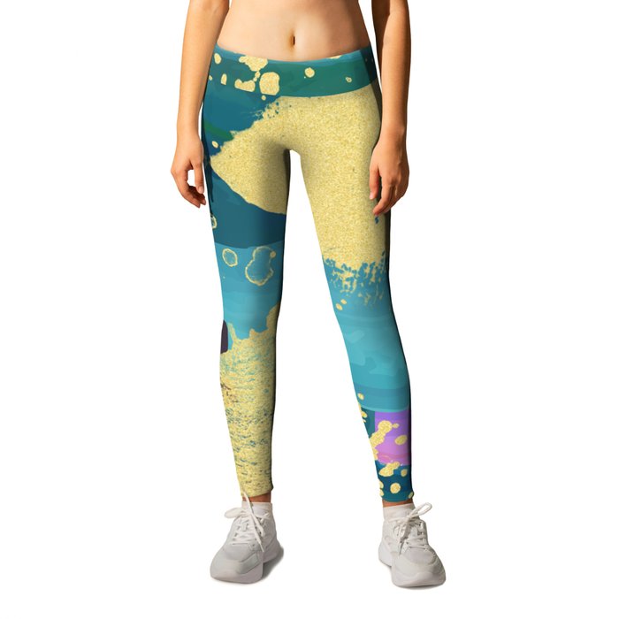 Abstract design - blue purple and gold Leggings