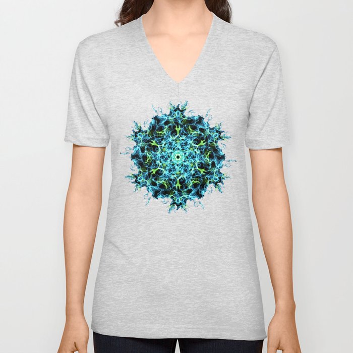 Mandala Ice Fractal Art Design V Neck T Shirt