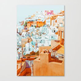 Santorini Vacay | Greece Summer Travel Architecture Buildings | Pastel Beachy Cityscape Photography Canvas Print