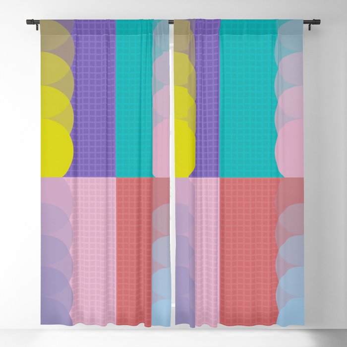 Grid retro color shapes patchwork 3 Blackout Curtain