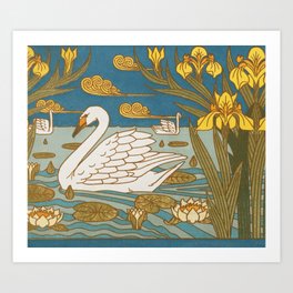 Swans L'animal Dans La Decoration Retro Art Art Print